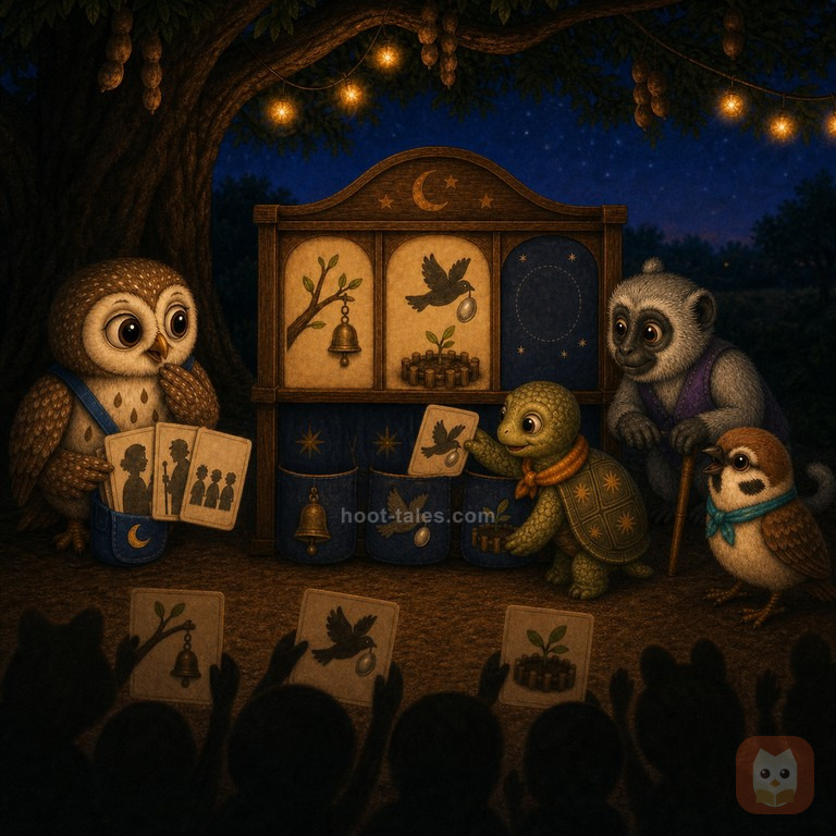 ฮูกฮูก จิ๊บจิ๊บ ต้วม และยายจันทร์ฟังผู้ชมแบ่งปันบัตรตอนจบหลายแบบหน้าเวทีสามช่องยามค่ำ