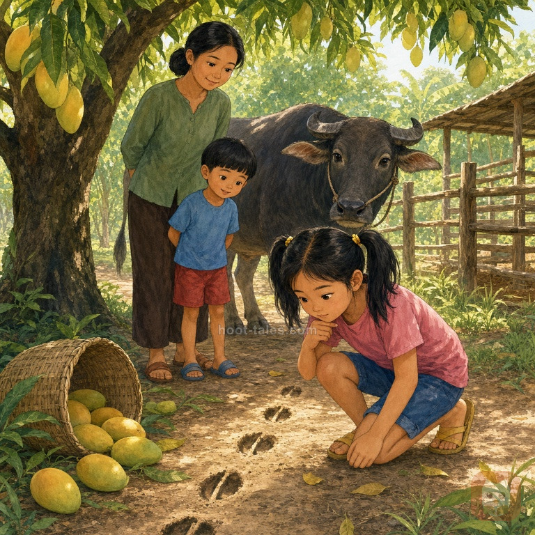 หมีกับรอยเท้าในสวนมะม่วง