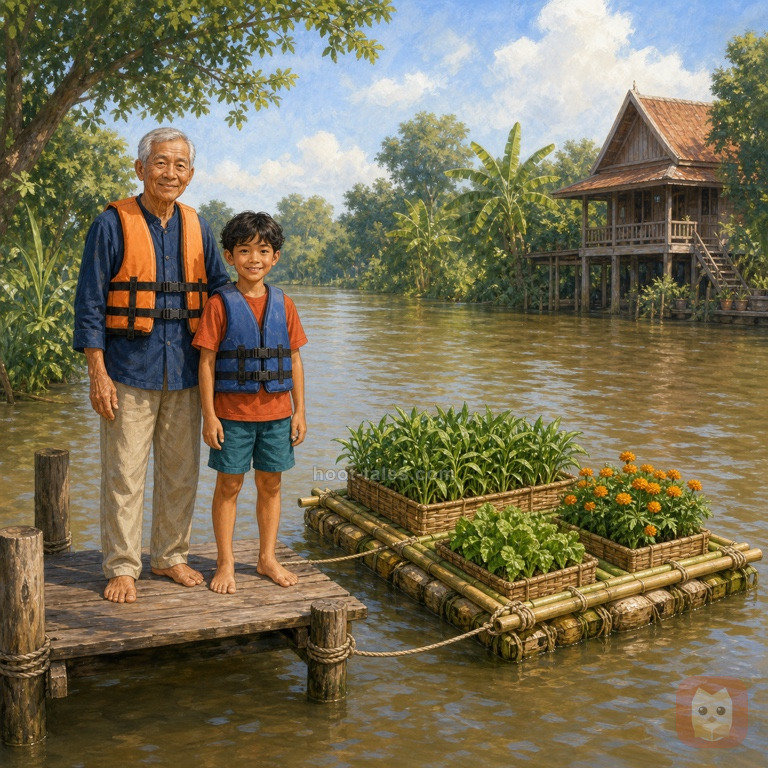 เปากับแปลงผักลอยน้ำ